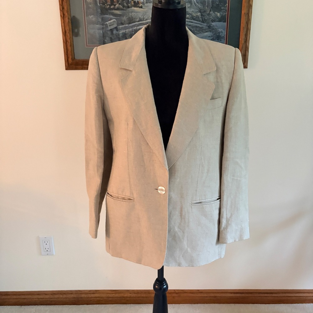 Giorgio Sant'Angelo Womens Linen Blazer 10 Beige Neutral Professional Jacket